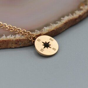 Jewelry necklace compass travel adventure rose gold tone modern mimimalist new